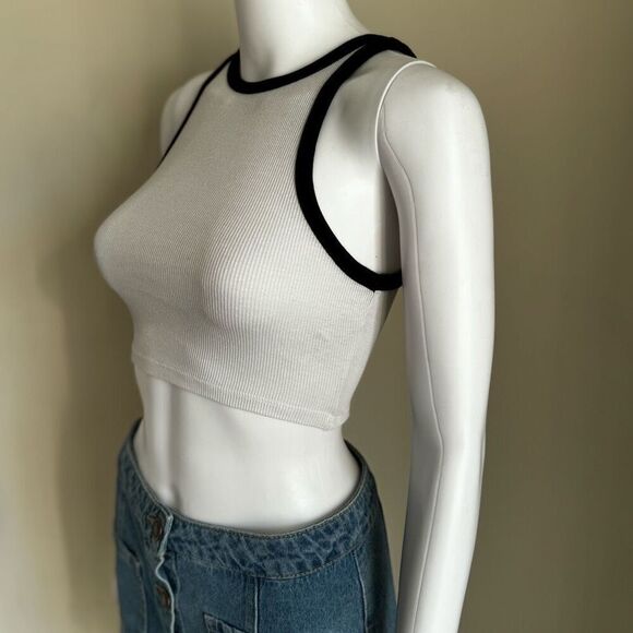Zara White + Black Ribbed Halter Croo Top - Picture 3 of 5